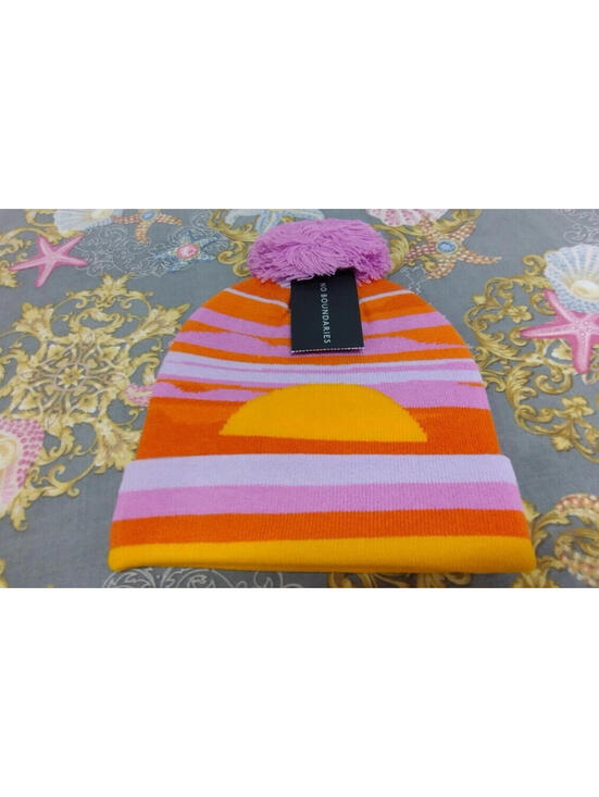 No Boundaries Other - NEW Beanie Sun Sunrise Scene Vibrant Happy Colors Yellow Orange Pink Retro 70s